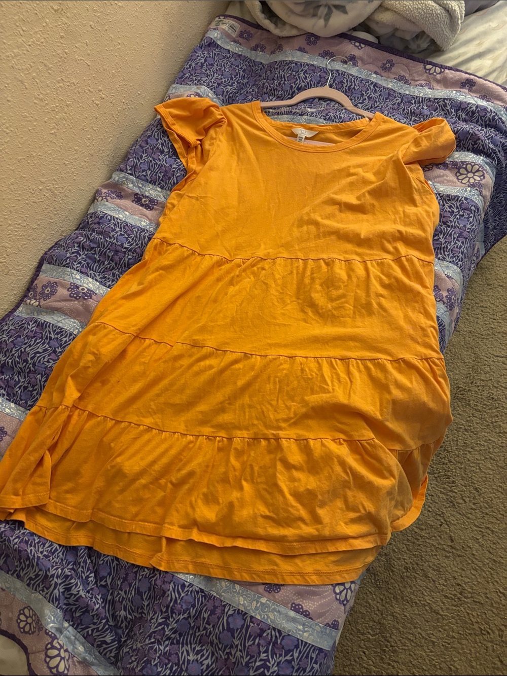 Women's Tiered Ruffle Short Sleeve dress Orange